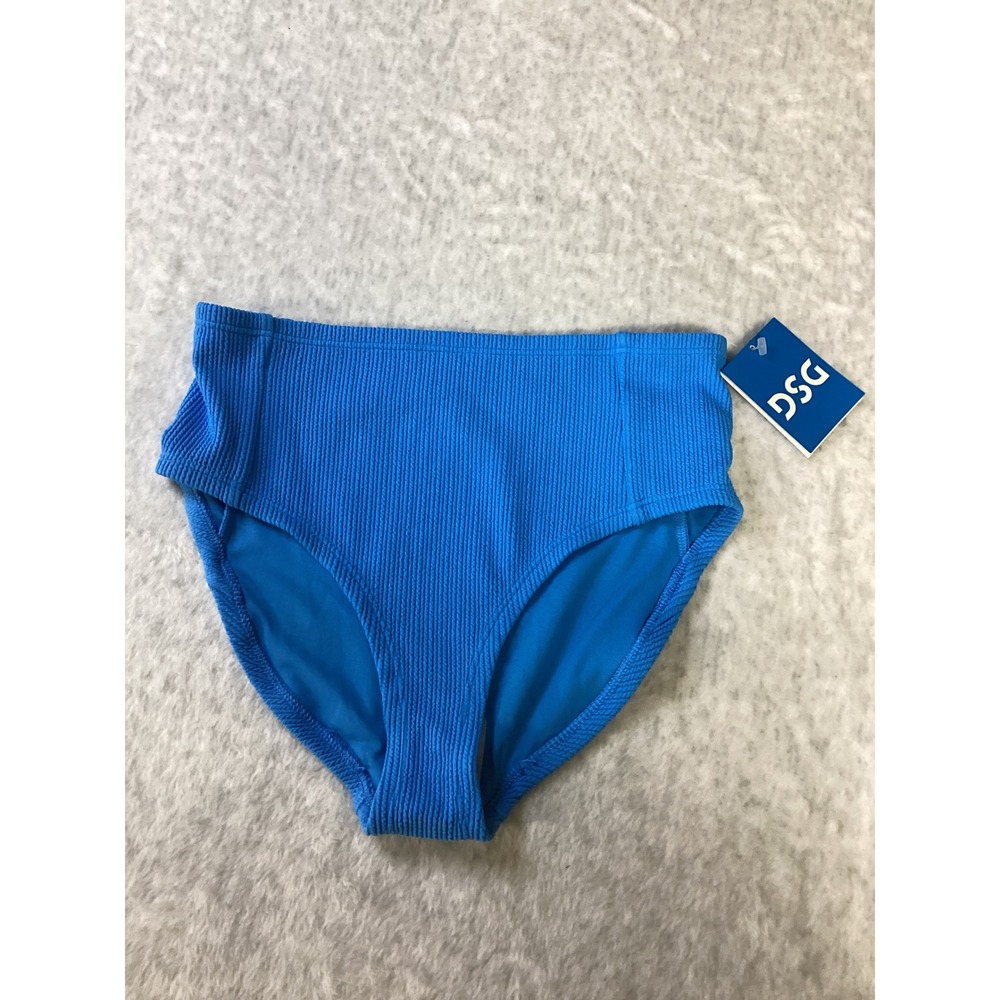DSG Girls High Waisted Bikini Bottom Aqua Blue Smocked Swim Size Large L NEW